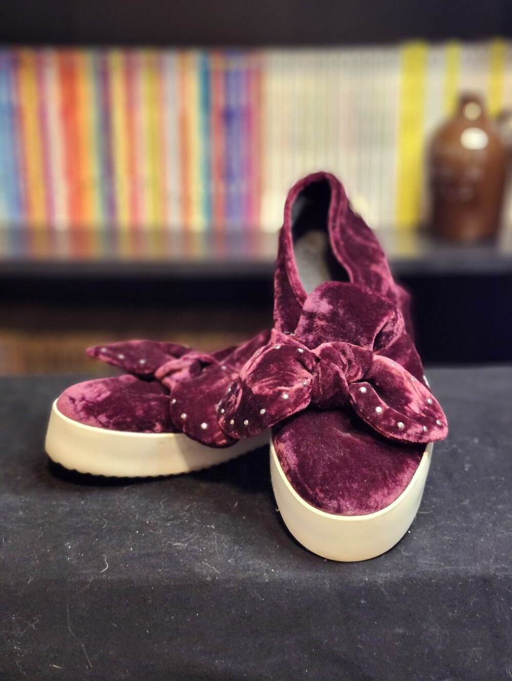 Burgundy Velvet Slip On Shoes